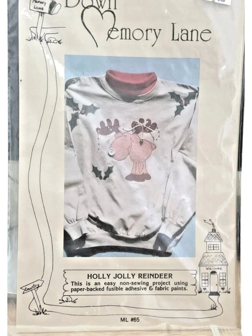 Vintage Holly Jolly Reindeer DIY Sweatshirt Craft Pattern By Down Memory Lane